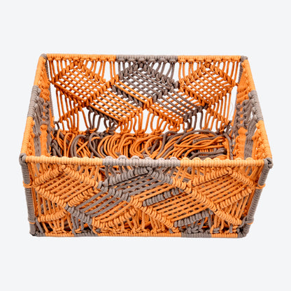 Tangerine & Ash Macrame Basket (Set of 3)