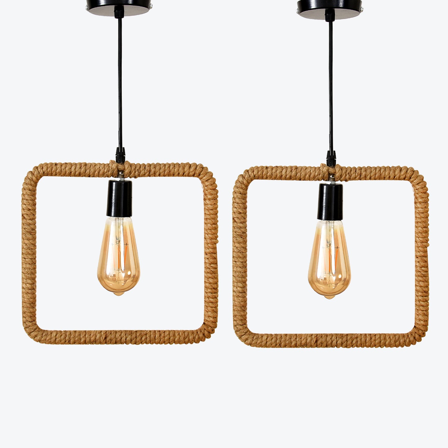 Square Woven Rope Chandelier (Set of 2 with Screw Bulbs)